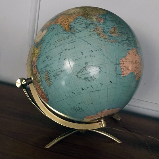 Image 1 of Grand Globe Terrestre Vintage • Verre • Laiton • Columbia Duo • Space Age • 1960