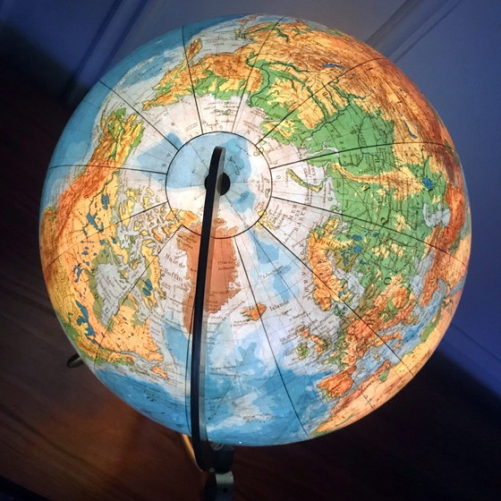 Image 1 of Grand Globe Terrestre Vintage • Verre • Laiton • Columbia Duo • Space Age • 1960