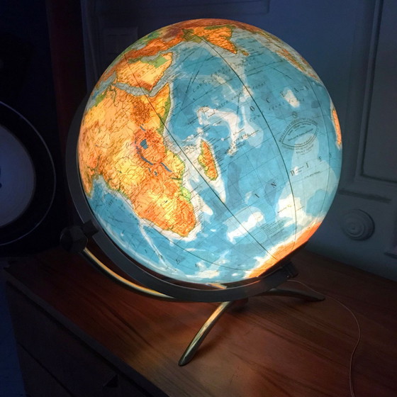 Image 1 of Grand Globe Terrestre Vintage • Verre • Laiton • Columbia Duo • Space Age • 1960