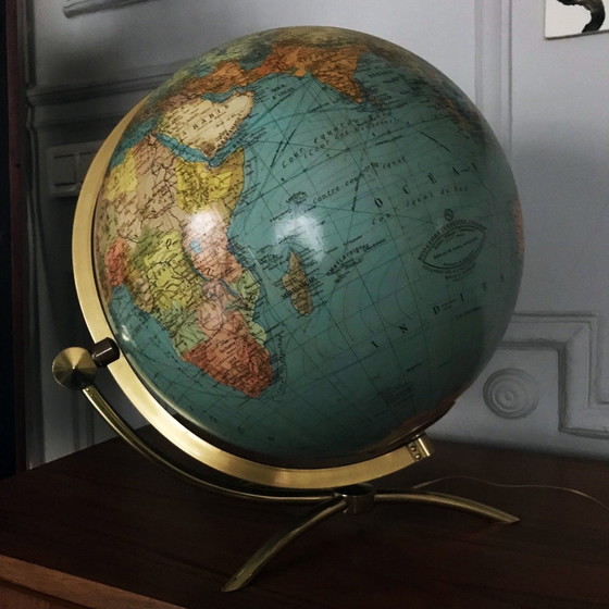 Image 1 of Grand Globe Terrestre Vintage • Verre • Laiton • Columbia Duo • Space Age • 1960