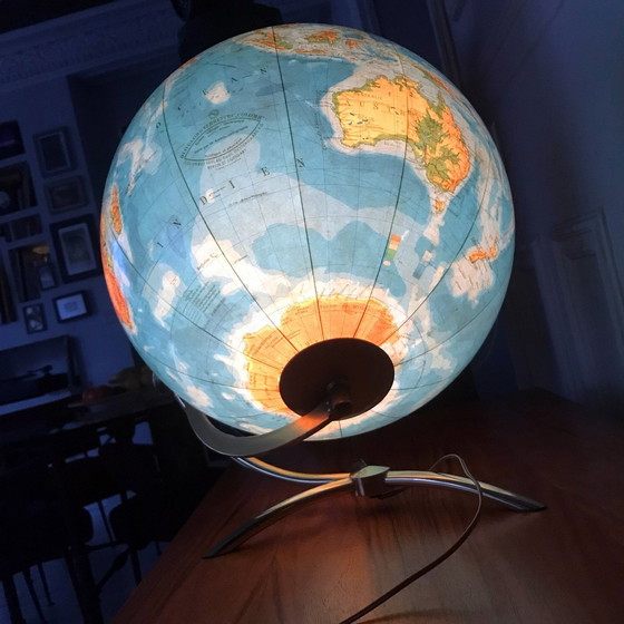 Image 1 of Grand Globe Terrestre Vintage • Verre • Laiton • Columbia Duo • Space Age • 1960