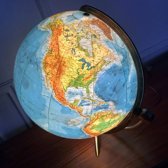 Image 1 of Grand Globe Terrestre Vintage • Verre • Laiton • Columbia Duo • Space Age • 1960