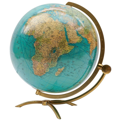 Grand Globe Terrestre Vintage • Verre • Laiton • Columbia Duo • Space Age • 1960