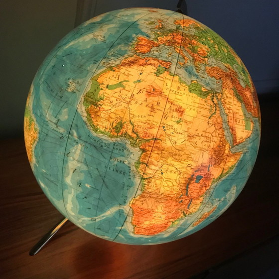 Image 1 of Grand Globe Terrestre Vintage • Verre • Laiton • Columbia Duo • Space Age • 1960