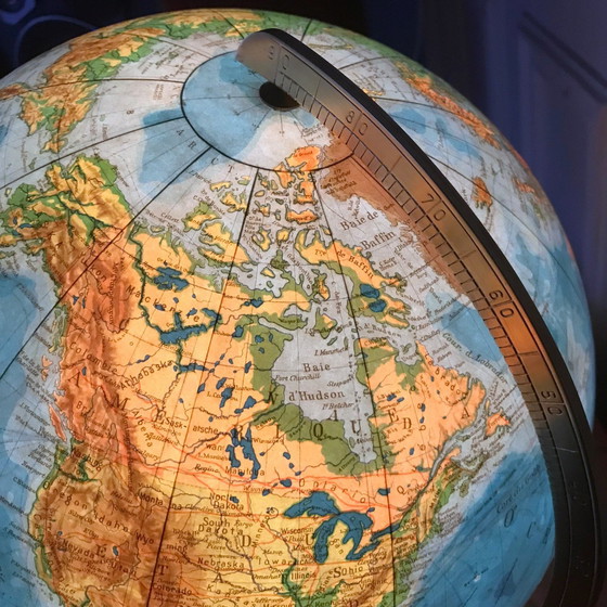 Image 1 of Grand Globe Terrestre Vintage • Verre • Laiton • Columbia Duo • Space Age • 1960