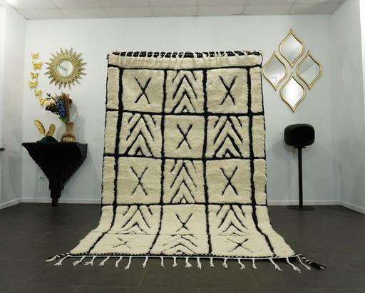 Tapis berbère - 257 Cm X 160 Cm - Laine blanche et noire