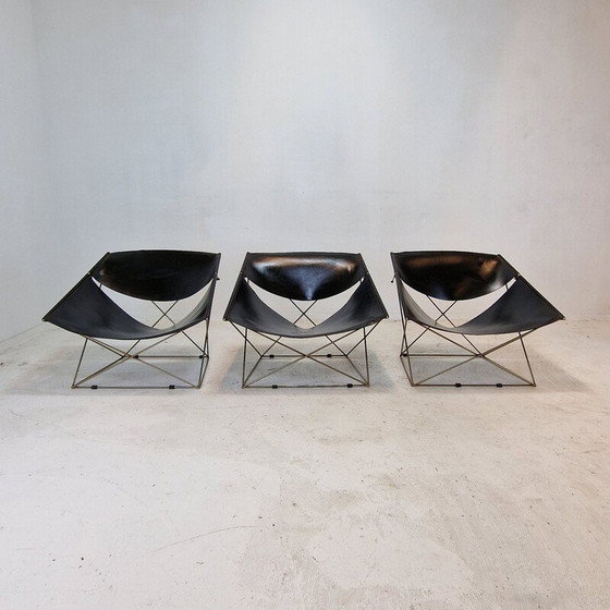 Image 1 of Ensemble de 3 chaises v vintage Papillon F675 en acier tubulaire et cuir par Pierre Paulin pour Artifort, Pays-Bas 1960