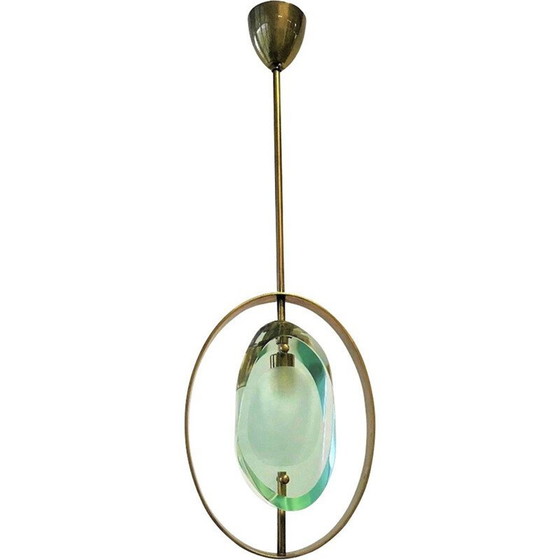 Image 1 of Fontana Arte - Lampe suspendue en verre et laiton