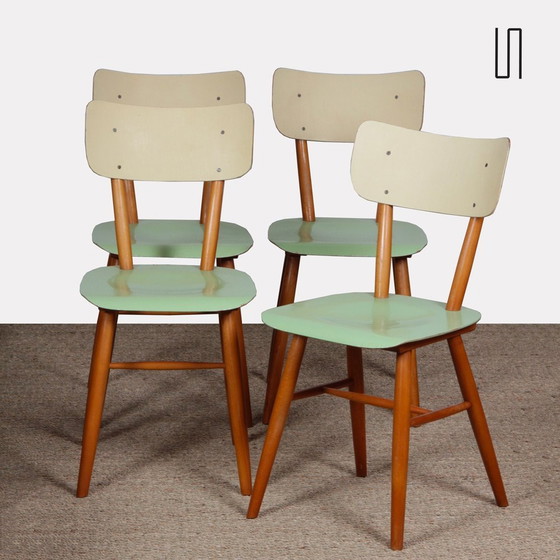 Image 1 of Suite De 4 Chaises Vintage En Bois, Éditées Par Ton, 1960