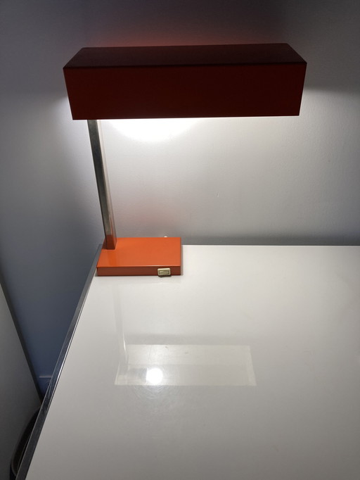 Lampe De Bureau En Métal, Orange Années 70