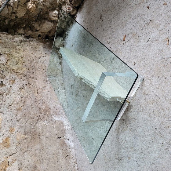 Image 1 of Table basse vintage en verre et marbre, Italie 1990