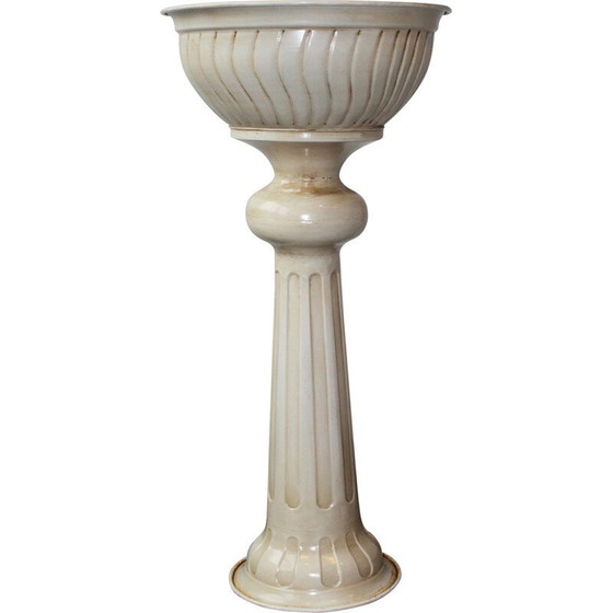 Image 1 of Jardinière vintage sur pied en métal émaillé