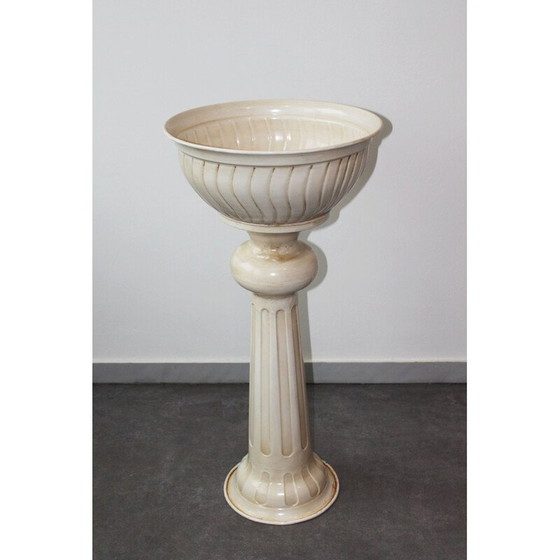 Image 1 of Jardinière vintage sur pied en métal émaillé