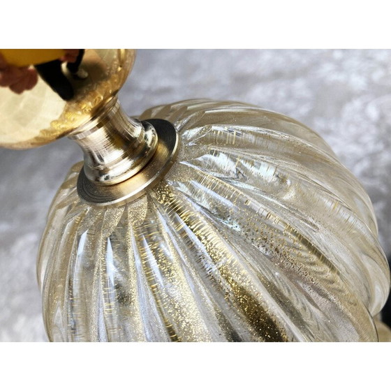 Image 1 of Paire de lampes vintage en verre de Murano noir et or, 1980