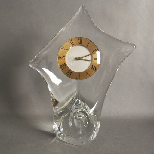 Horloge de table vintage en verre de Cristallerie Schneide 1960