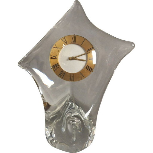 Horloge de table vintage en verre de Cristallerie Schneide 1960