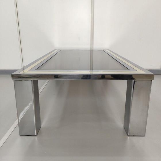 Image 1 of Dewulf Belgochrome table basse vintage en or et chrome avec verre fumé