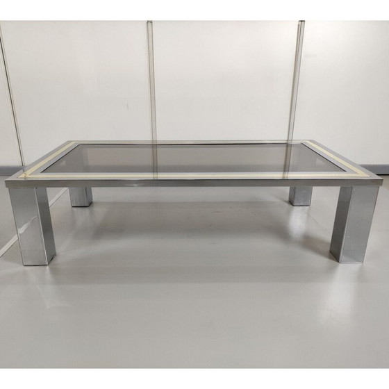 Image 1 of Dewulf Belgochrome table basse vintage en or et chrome avec verre fumé