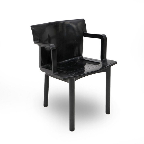 Image 1 of Ensemble de 4 chaises vintage modèle "4870" en plastique noir moulé par Anna Castelli pour Kartell, Italie 1980