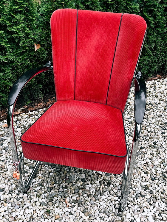 Image 1 of Gebr Van Der Stroom Dutch Originals Fauteuil Gispen 412S + Hocker