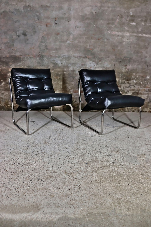 2X Chaises longues Pixi noires par Gillis Lundgren pour Ikea