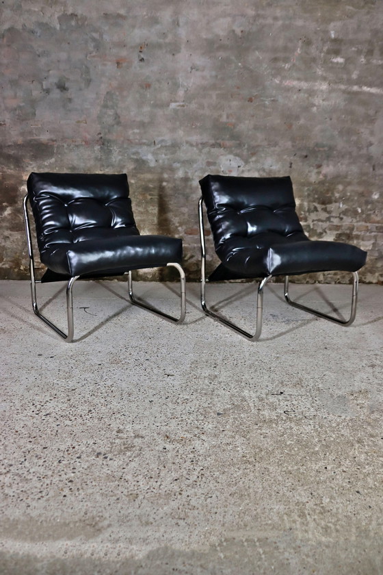 Image 1 of 2X Chaises longues Pixi noires par Gillis Lundgren pour Ikea