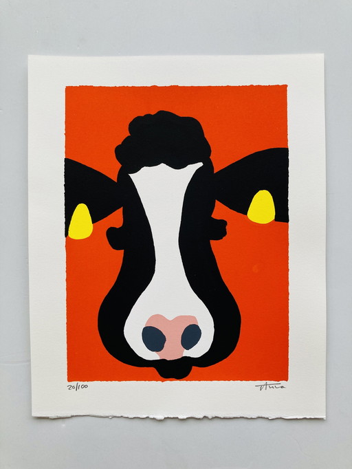 Anna - Sérigraphie Vache - Orange