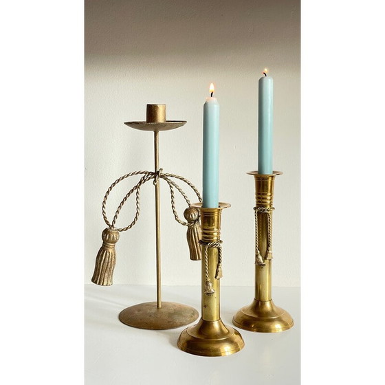 Image 1 of Ensemble de 3 chandeliers vintage en laiton