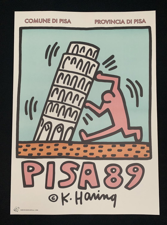 Image 1 of Keith Haring, "Pisa 1989". Lithographie. Magnifique papier ivoire épais de qualité. En excellent état.