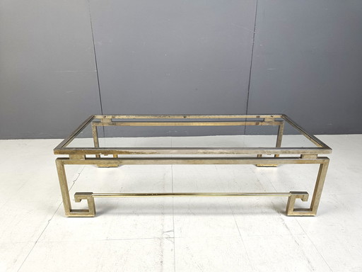 Table basse vintage en laiton avec clé grecque, 1970S