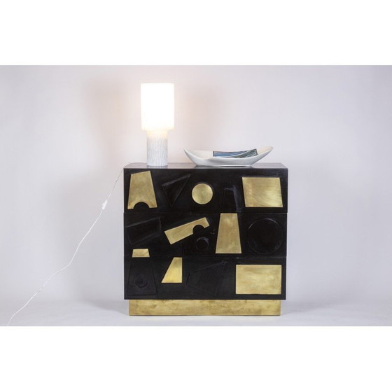 Image 1 of Paire de commodes rectangulaires vintage en hêtre laqué et laiton doré