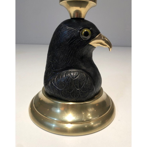 Image 1 of Paire de bougeoirs vintage en bois sculpté en forme d'aigle, 1970