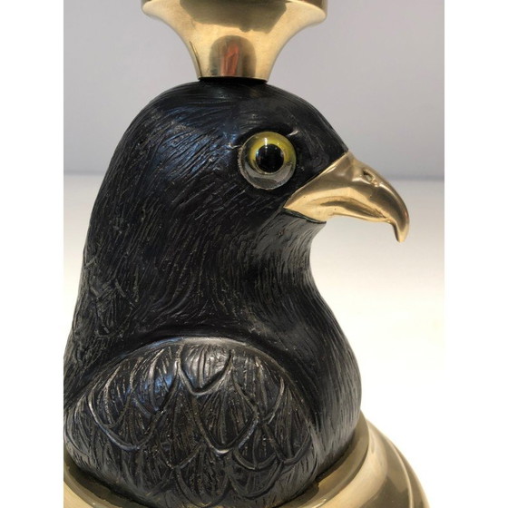 Image 1 of Paire de bougeoirs vintage en bois sculpté en forme d'aigle, 1970