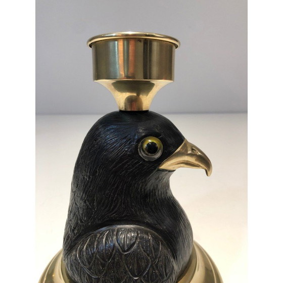 Image 1 of Paire de bougeoirs vintage en bois sculpté en forme d'aigle, 1970