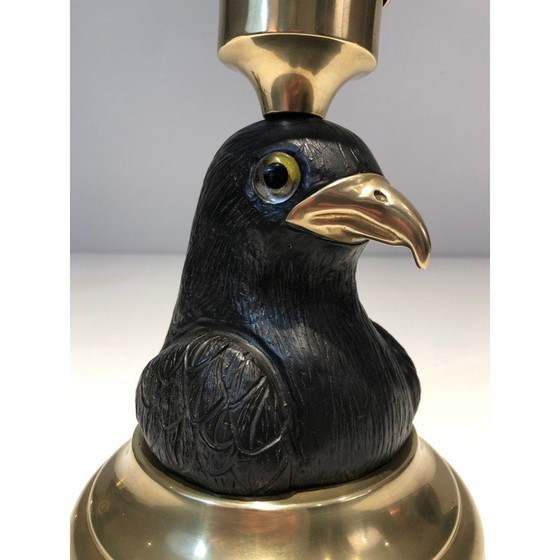Image 1 of Paire de bougeoirs vintage en bois sculpté en forme d'aigle, 1970