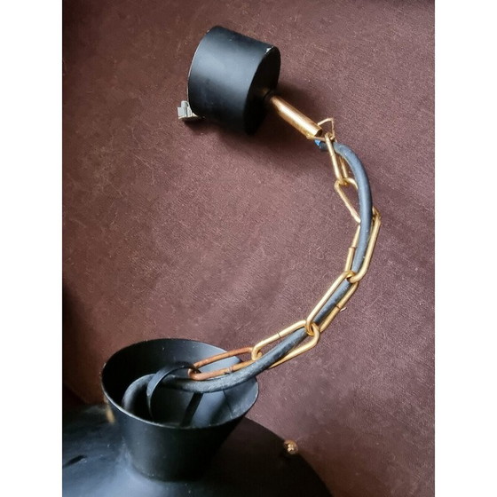 Image 1 of Lampe suspendue vintage en verre épais et laiton, 1950