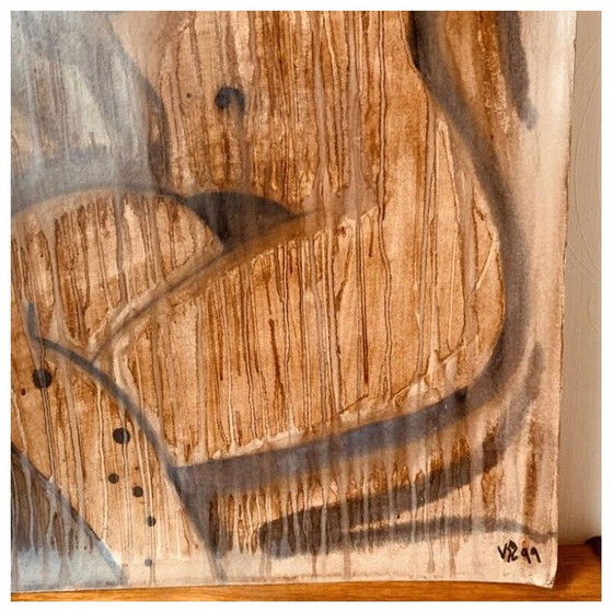 Image 1 of Peinture vintage sur carton représentant une partie du corps d'une femme nue