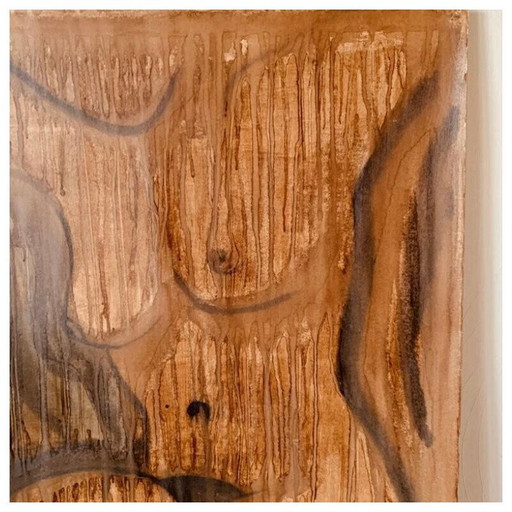 Peinture vintage sur carton représentant une partie du corps d'une femme nue