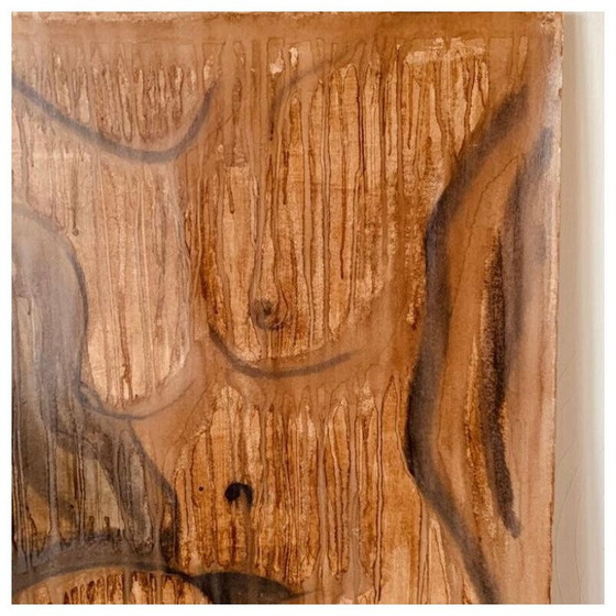 Image 1 of Peinture vintage sur carton représentant une partie du corps d'une femme nue