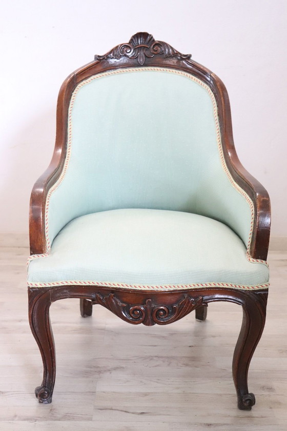 Image 1 of Fauteuil ancien en bois tapissé, 19ème siècle