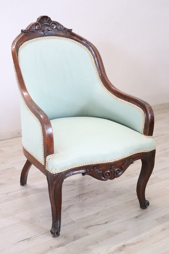 Image 1 of Fauteuil ancien en bois tapissé, 19ème siècle