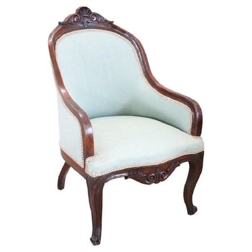 Fauteuil ancien en bois tapissé, 19ème siècle