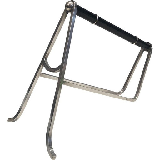 Porte-bouteille vintage en métal argenté et laque chinoise par Jacques Adnet et Christofle, France 1950