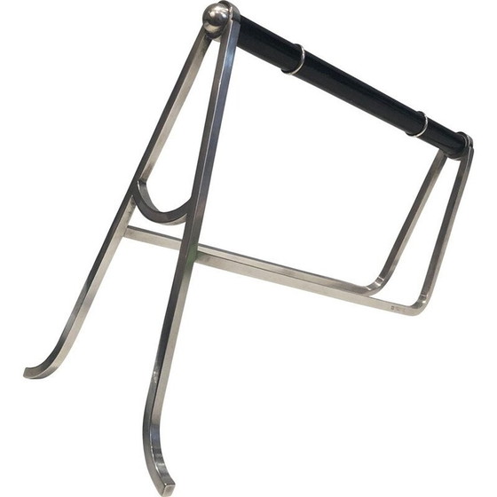 Image 1 of Porte-bouteille vintage en métal argenté et laque chinoise par Jacques Adnet et Christofle, France 1950