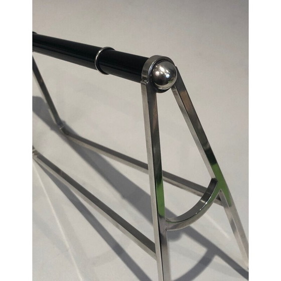 Image 1 of Porte-bouteille vintage en métal argenté et laque chinoise par Jacques Adnet et Christofle, France 1950