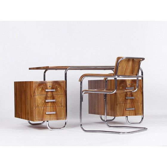 Image 1 of Bureau vintage avec chaise en acier tubulaire par Gottwald et Slezak, années 1930