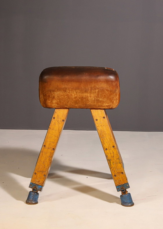 Image 1 of Cheval d'arçon de gymnastique en cuir, Tchécoslovaquie, années 1950