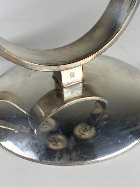 Image 1 of 2 X Candélabres / Bougeoirs à deux flammes en métal argenté Wmf allemand - Style Art Déco Minimaliste