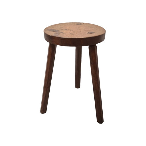 Tabouret tripode en chêne français des années 1970