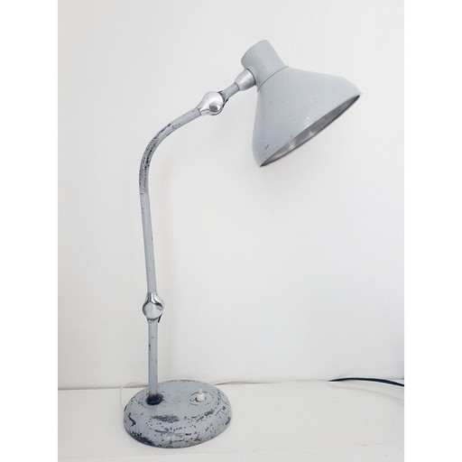 Lampe d'atelier vintage JUMO GS1 en gris ou lampe de bureau industrielle 1950